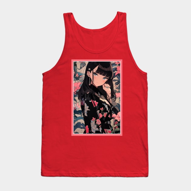 Aesthetic Anime Girl Pink Rosa Black | Quality Aesthetic Anime Design | Premium Chibi Manga Anime Art Tank Top by AlNoah